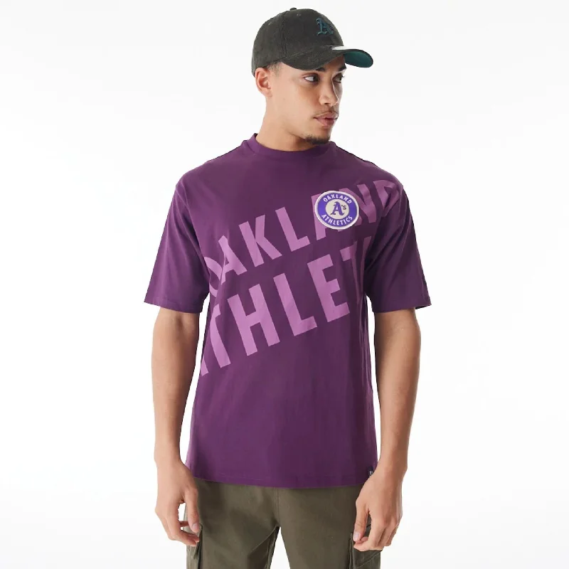 Men's short - sleeve linen t - shirts for summer beach outingsOakland Athletics MLB Script Graphic Dark Purple Oversized T-Shirt Men's short - sleeve linen t - shirts for summer beach outingsOakland Athletics MLB Script Graphic Dark Purple Oversized T-Shirt