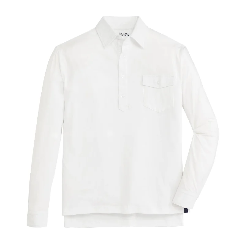Men's two - tone stripe polo shirts with a preppy styleOld School Long Sleeve Polo - White Men's two - tone stripe polo shirts with a preppy styleOld School Long Sleeve Polo - White