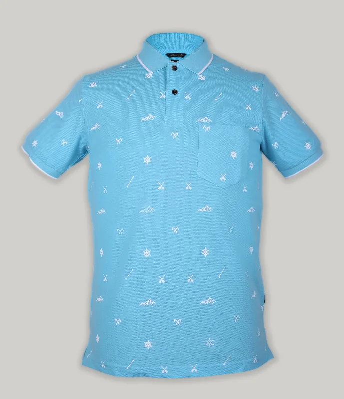 Men's slim fit short sleeve polo shirts with contrast collarsPique Print Polo