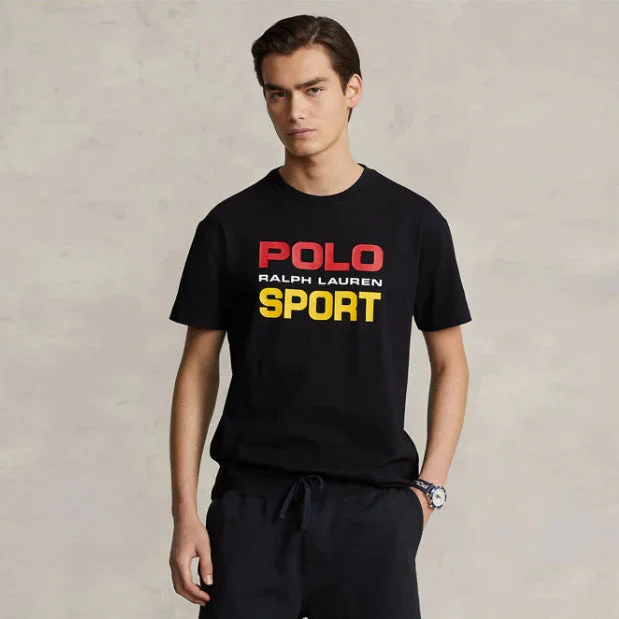 Men's ribbed cuffs and hem polo shirts for a textured lookPL - Men 'Black' Polo RL Sports Printed T-Shirt PL699 Men's ribbed cuffs and hem polo shirts for a textured lookPL - Men 'Black' Polo RL Sports Printed T-Shirt PL699