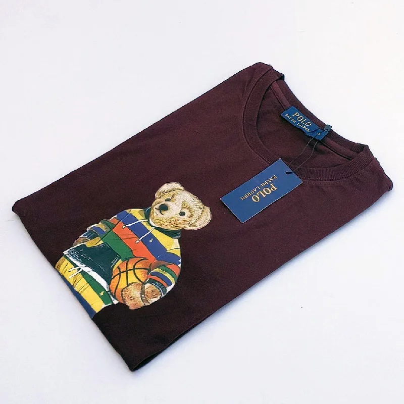Men's UV - protected polo shirts for outdoor gardeningPL - Men 'Maroon' Polo Bear Printed T-Shirt PL696 Men's UV - protected polo shirts for outdoor gardeningPL - Men 'Maroon' Polo Bear Printed T-Shirt PL696