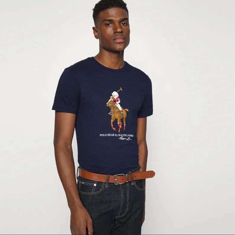 Men's lightweight performance polo shirts for tennis matchesPL - Men 'Navy' Equestrian Bear Printed T-Shirt PL703 Men's lightweight performance polo shirts for tennis matchesPL - Men 'Navy' Equestrian Bear Printed T-Shirt PL703