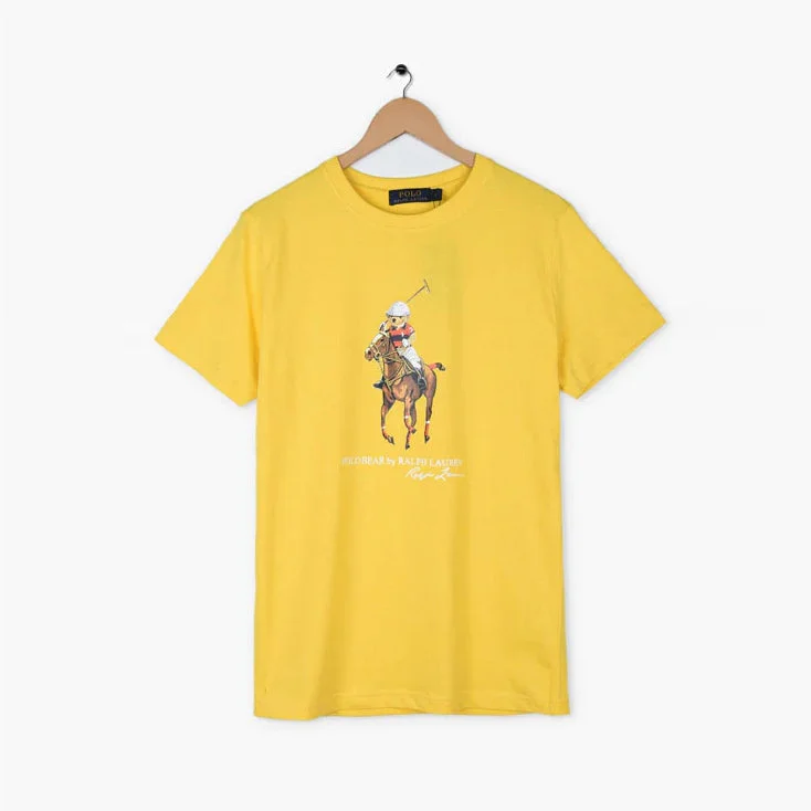 Men's button - down spread collar polo shirts for business casualPL - Men 'Yellow' Equestrian Bear Printed T-Shirt PL695 Men's button - down spread collar polo shirts for business casualPL - Men 'Yellow' Equestrian Bear Printed T-Shirt PL695