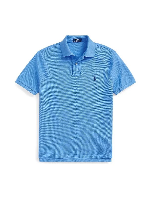 Men's plus size golf polo shirts in moisture wicking fabricPolo Ralph Lauren Basic Mesh Polo Harbour Blue Men's plus size golf polo shirts in moisture wicking fabricPolo Ralph Lauren Basic Mesh Polo Harbour Blue