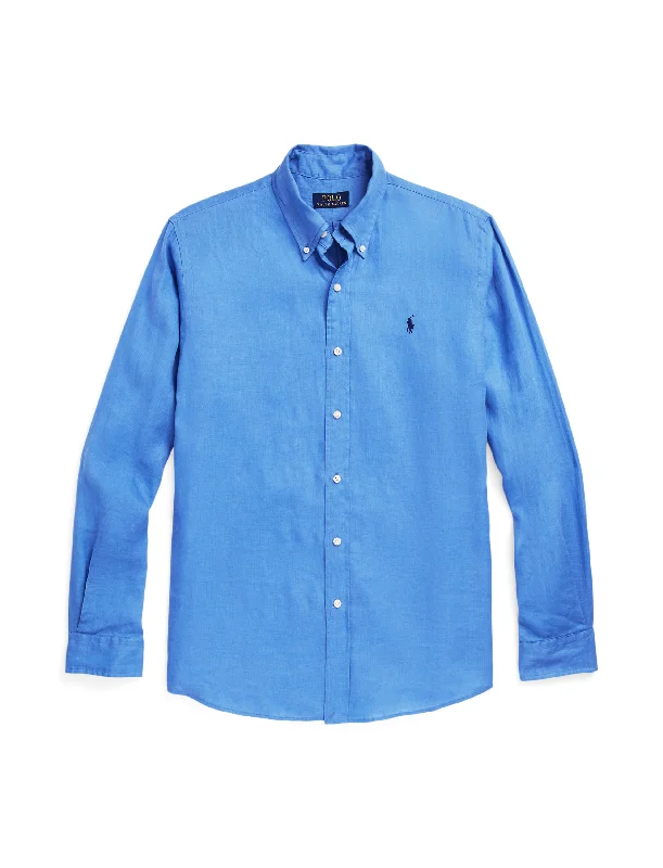 Men's slim fit short sleeve polo shirts with contrast collarsPolo Ralph Lauren Custom Fit Linen Shirt Blue Men's slim fit short sleeve polo shirts with contrast collarsPolo Ralph Lauren Custom Fit Linen Shirt Blue