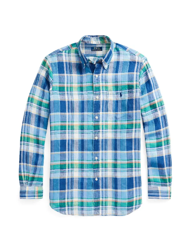 Men's ribbed cuffs and hem polo shirts for a textured lookPolo Ralph Lauren Custom Plaid Linen Shirt Blue/Green Men's ribbed cuffs and hem polo shirts for a textured lookPolo Ralph Lauren Custom Plaid Linen Shirt Blue/Green