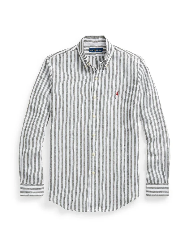 Men's long sleeve classic fit polo shirts with embroidered logosPolo Ralph Lauren Custom Strp Linen Shirt Olive/Wht Men's long sleeve classic fit polo shirts with embroidered logosPolo Ralph Lauren Custom Strp Linen Shirt Olive/Wht
