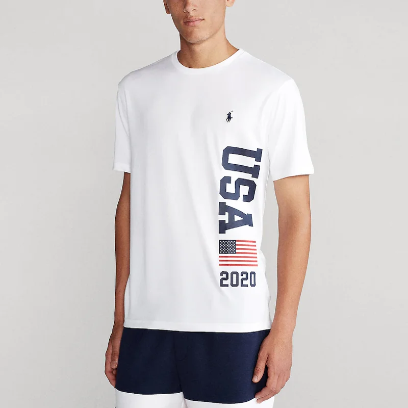 Men's stretchable athletic polo shirts for fitness workoutsRL - Men 'White' Team USA 2020 Summer Olympics Wordmark T-Shirt PR402 Men's stretchable athletic polo shirts for fitness workoutsRL - Men 'White' Team USA 2020 Summer Olympics Wordmark T-Shirt PR402