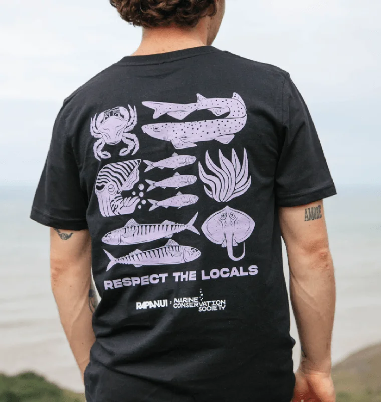 Men's button - front t - shirts with a unique artistic printRapanui x MCS Respect The Locals T-Shirt Men's button - front t - shirts with a unique artistic printRapanui x MCS Respect The Locals T-Shirt