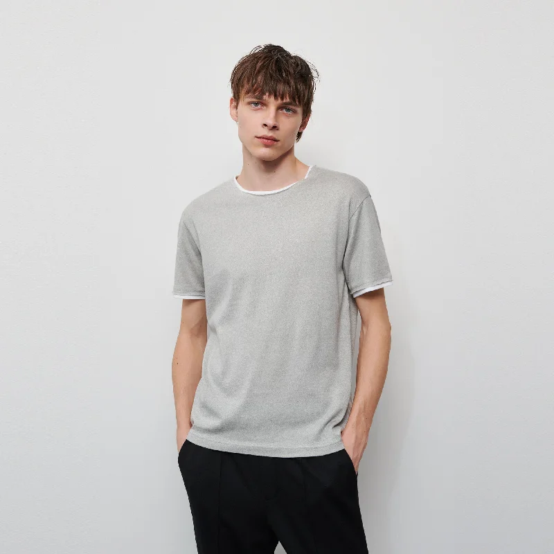 Men's breathable cotton blend polo shirts for summer outingsRS - Men 'Gray' Double layer hem Cotton T-shirt RS355 Men's breathable cotton blend polo shirts for summer outingsRS - Men 'Gray' Double layer hem Cotton T-shirt RS355