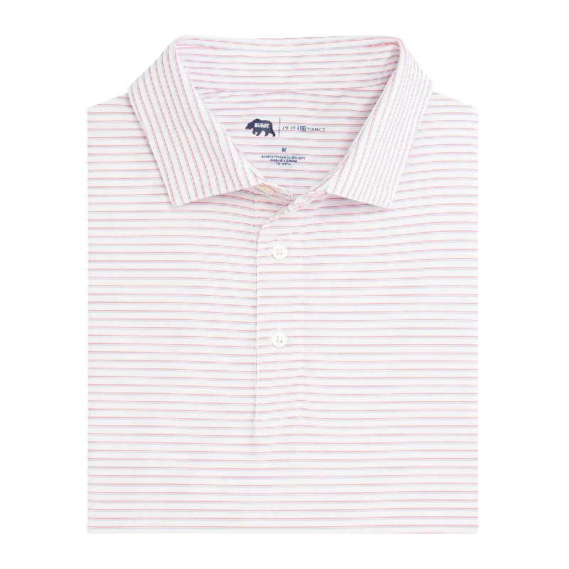 Men's stretchable athletic polo shirts for fitness workoutsScout Stripe Performance Polo - Hot Sauce Men's stretchable athletic polo shirts for fitness workoutsScout Stripe Performance Polo - Hot Sauce