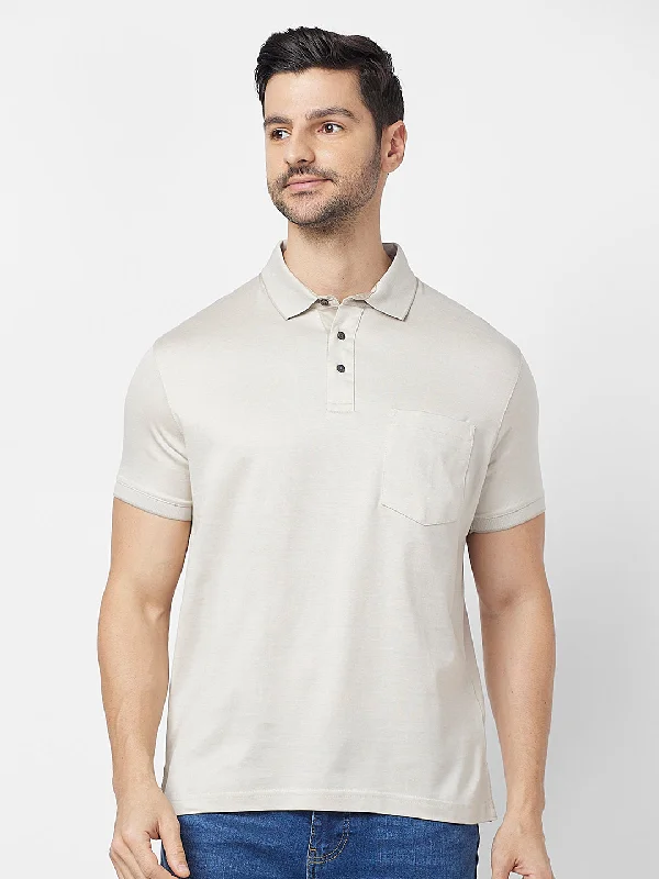 Men's slim fit short sleeve polo shirts with contrast collarsScroll Beige