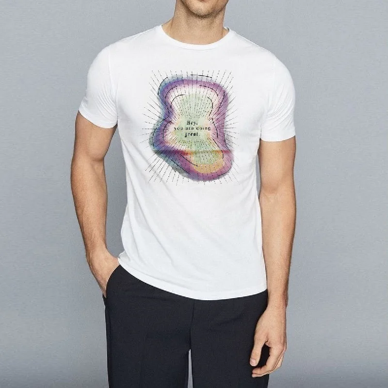 Men's breathable cotton blend polo shirts for summer outingsSP - Men 'White' Streachable Round-Neck Printed T-Shirt SP888 Men's breathable cotton blend polo shirts for summer outingsSP - Men 'White' Streachable Round-Neck Printed T-Shirt SP888