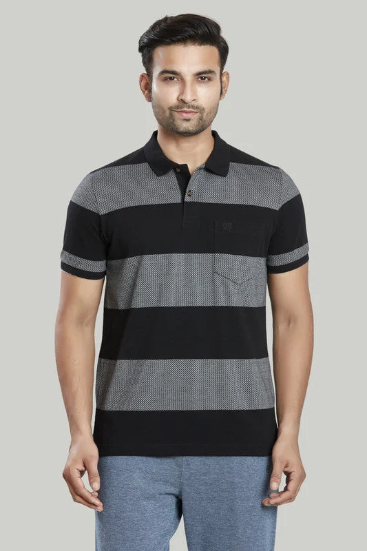 Men's ribbed cuffs and hem polo shirts for a textured lookStripe Jacquard Polo