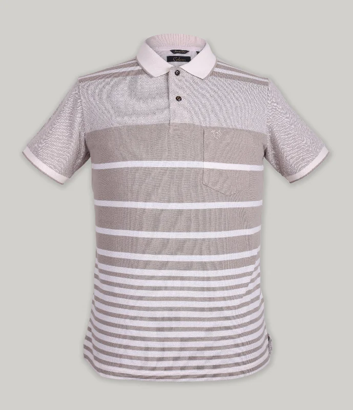 Men's jacquard woven polo shirts with intricate designsStripe Pique Polo