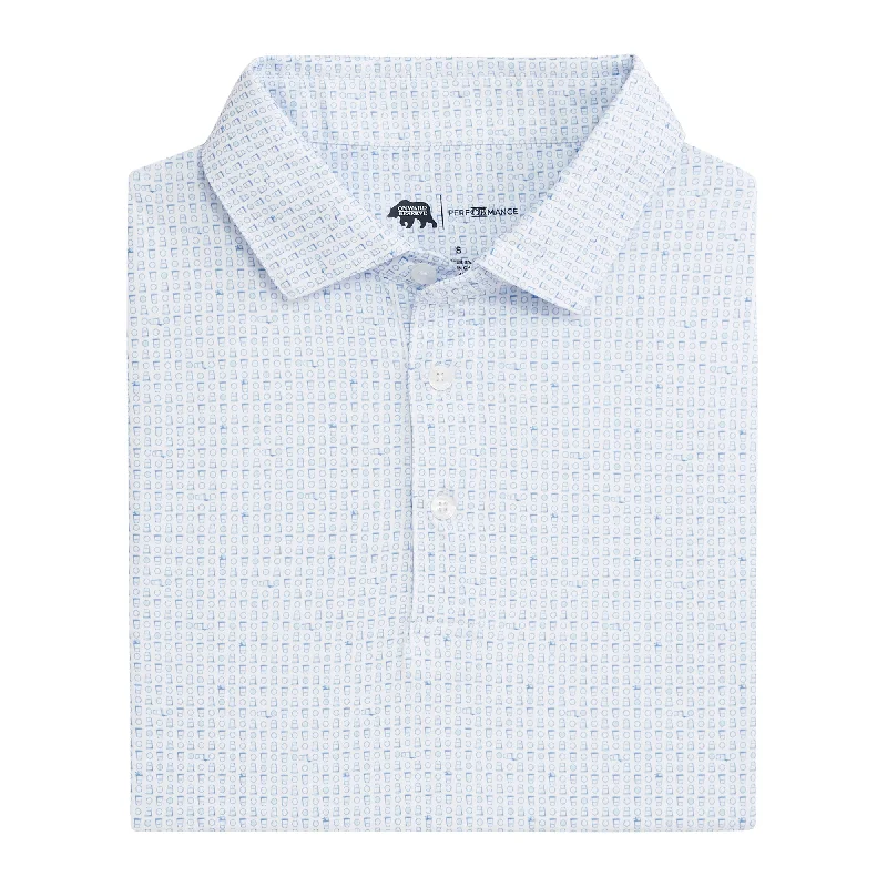 Men's slim fit short sleeve polo shirts with contrast collarsTailgate Games Printed Performance Polo - Open Air Men's slim fit short sleeve polo shirts with contrast collarsTailgate Games Printed Performance Polo - Open Air