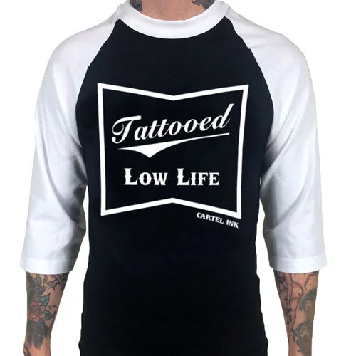 Men's long - sleeve henley t - shirts with button - down placketsTattooed Low Life 3/4 Sleeve Jersey Men's long - sleeve henley t - shirts with button - down placketsTattooed Low Life 3/4 Sleeve Jersey