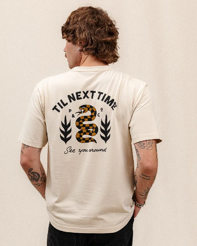 Men's mock - neck t - shirts with a modern and sleek styleTil Next Time T-Shirt - Bone Men's mock - neck t - shirts with a modern and sleek styleTil Next Time T-Shirt - Bone