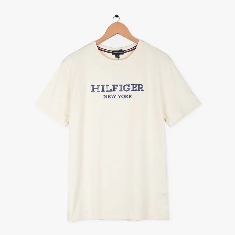 Men's UV - protected polo shirts for outdoor gardeningTM - Men 'Off White' Hilfiger New York Embroidered Logo T-Shirt TM772 Men's UV - protected polo shirts for outdoor gardeningTM - Men 'Off White' Hilfiger New York Embroidered Logo T-Shirt TM772