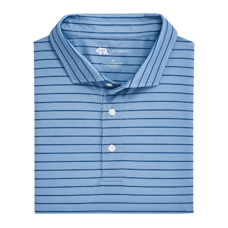 Men's high - collar polo shirts with a modern twistTourney Stripe Performance Pique Polo - Endless Sky Men's high - collar polo shirts with a modern twistTourney Stripe Performance Pique Polo - Endless Sky