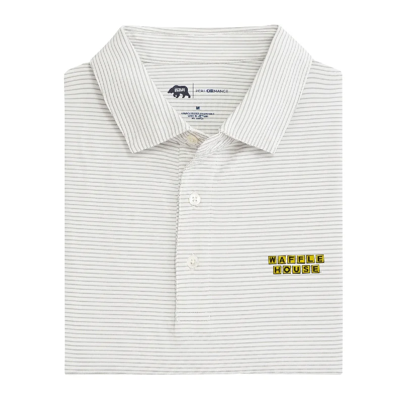 Men's slim fit short sleeve polo shirts with contrast collarsWaffle House Birdie Stripe Performance Polo - Mirage Grey Men's slim fit short sleeve polo shirts with contrast collarsWaffle House Birdie Stripe Performance Polo - Mirage Grey