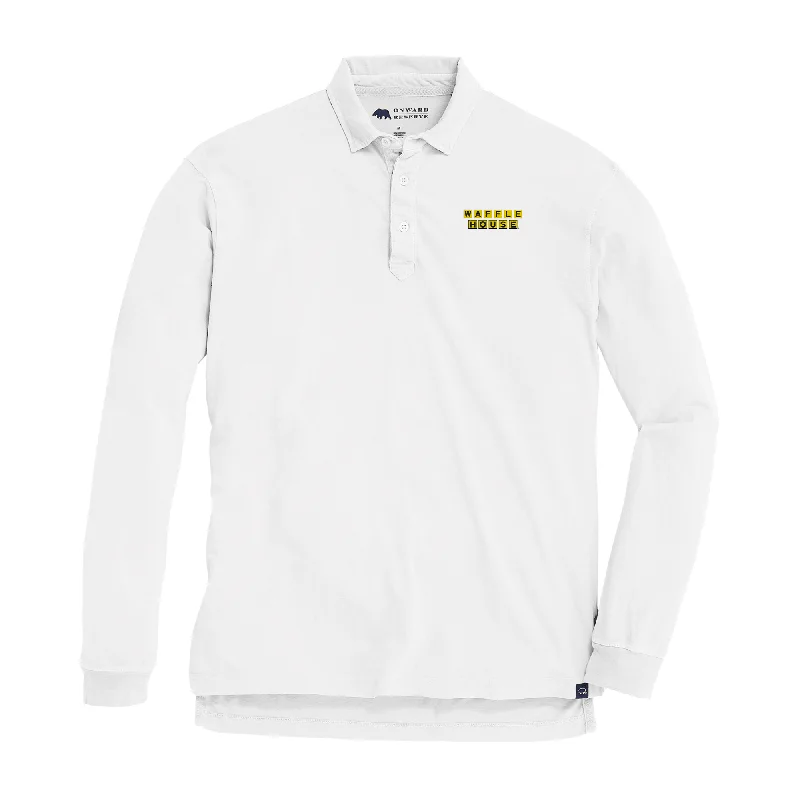 Men's jacquard woven polo shirts with intricate designsWaffle House Perry Polo - White Men's jacquard woven polo shirts with intricate designsWaffle House Perry Polo - White