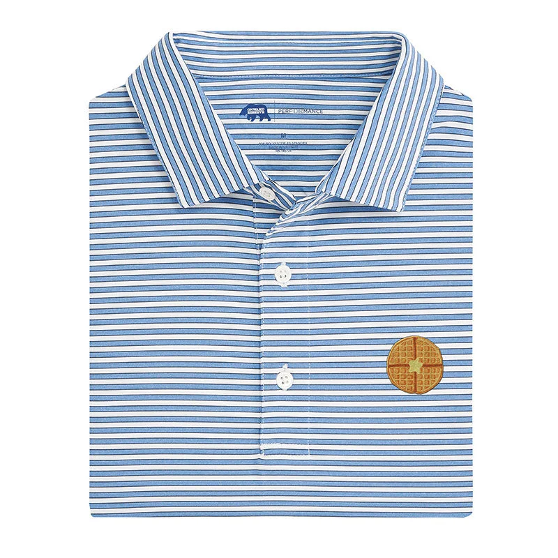 Men's breathable cotton blend polo shirts for summer outingsWaffle Icon Mulligan Stripe Performance Polo - Sky Men's breathable cotton blend polo shirts for summer outingsWaffle Icon Mulligan Stripe Performance Polo - Sky