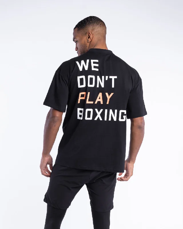 Men's mock - neck t - shirts with a modern and sleek styleWe Don't Play Boxing Oversized T-Shirt - Black Men's mock - neck t - shirts with a modern and sleek styleWe Don't Play Boxing Oversized T-Shirt - Black