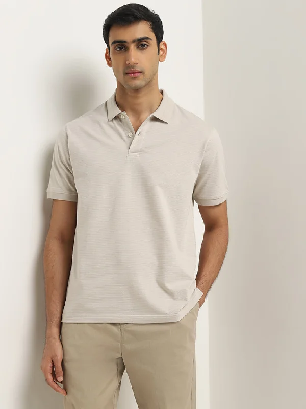 Men's quick - dry polo shirts for water sports activitiesWES Casuals Beige Striped Relaxed-Fit Polo T-Shirt Men's quick - dry polo shirts for water sports activitiesWES Casuals Beige Striped Relaxed-Fit Polo T-Shirt