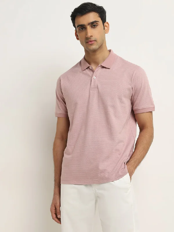 Men's lightweight performance polo shirts for tennis matchesWES Casuals Dusty Pink Striped Relaxed-Fit Polo T-Shirt Men's lightweight performance polo shirts for tennis matchesWES Casuals Dusty Pink Striped Relaxed-Fit Polo T-Shirt