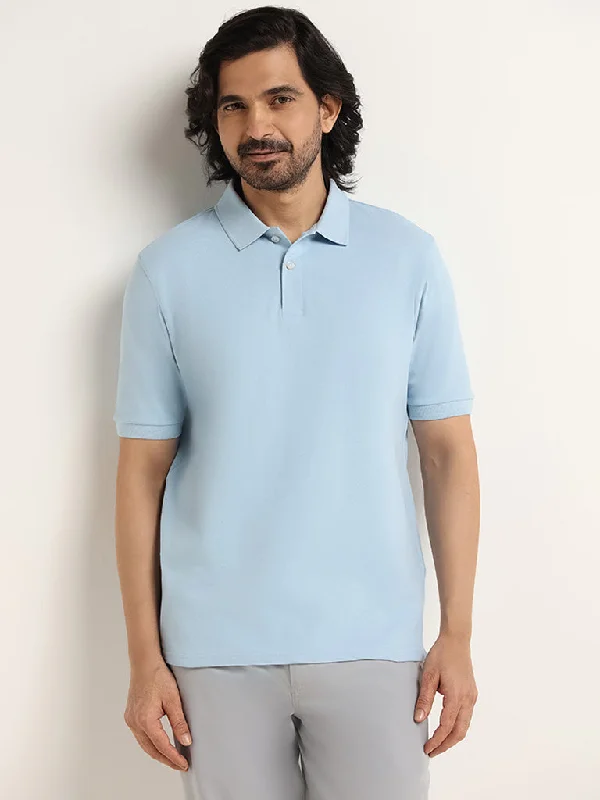 Men's stretchable athletic polo shirts for fitness workoutsWES Casuals Light Blue Cotton Blend Relaxed-Fit Polo T-Shirt Men's stretchable athletic polo shirts for fitness workoutsWES Casuals Light Blue Cotton Blend Relaxed-Fit Polo T-Shirt