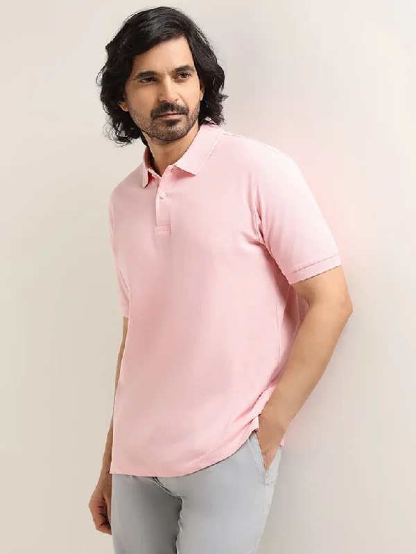 Men's ribbed cuffs and hem polo shirts for a textured lookWES Casuals Light Pink Cotton Blend Relaxed-Fit Polo T-Shirt Men's ribbed cuffs and hem polo shirts for a textured lookWES Casuals Light Pink Cotton Blend Relaxed-Fit Polo T-Shirt