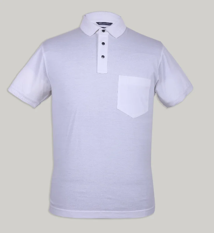 Men's button - down spread collar polo shirts for business casualWhite