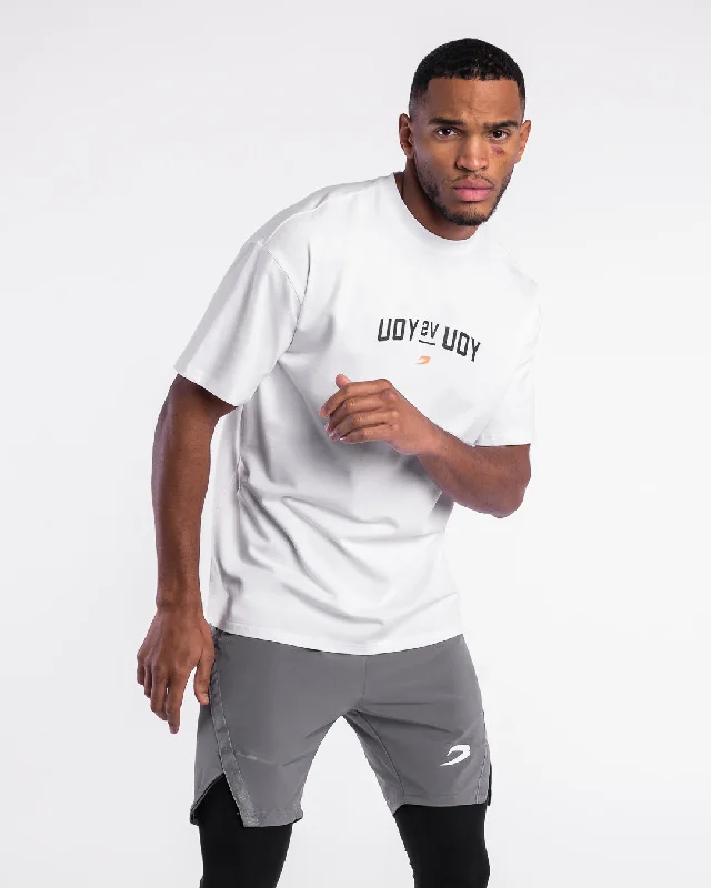 Men's mock - neck t - shirts with a modern and sleek styleYou Vs. You Oversized T-Shirt - White Men's mock - neck t - shirts with a modern and sleek styleYou Vs. You Oversized T-Shirt - White