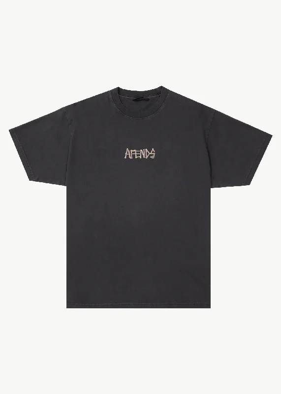 Men's v - neck muscle t - shirts for a body - building aestheticAFENDS Mens Crashed Out - Boxy Fit Tee - Stone Black