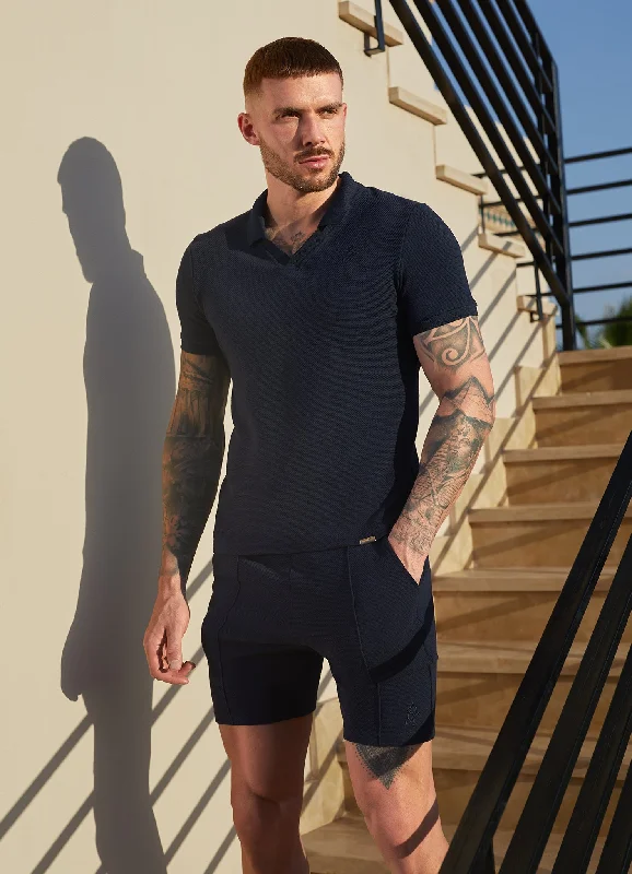 Men's v - neck muscle t - shirts for a body - building aestheticGym King Signature Texture Polo - Navy Men's v - neck muscle t - shirts for a body - building aestheticGym King Signature Texture Polo - Navy