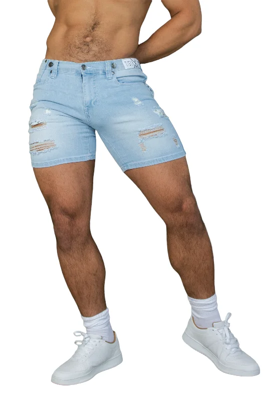 Men's flat - front chino shorts for semi - formal summer eventsHOMAR Ice Blue Short with RIPS Men's flat - front chino shorts for semi - formal summer eventsHOMAR Ice Blue Short with RIPS