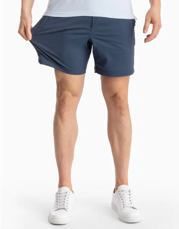 Men's distressed cotton shorts for a bohemian - inspired styleKhaki Regular 7" Shorts In Navy Men's distressed cotton shorts for a bohemian - inspired styleKhaki Regular 7" Shorts In Navy
