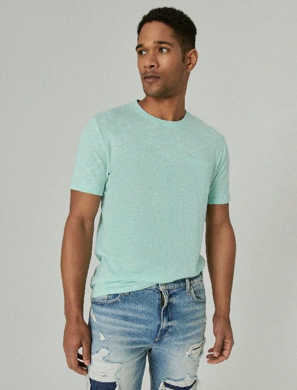 Men's slim - fit graphic t - shirts with vintage rock band printsLucky Brand Mens Linen Pocket Crew Men's slim - fit graphic t - shirts with vintage rock band printsLucky Brand Mens Linen Pocket Crew