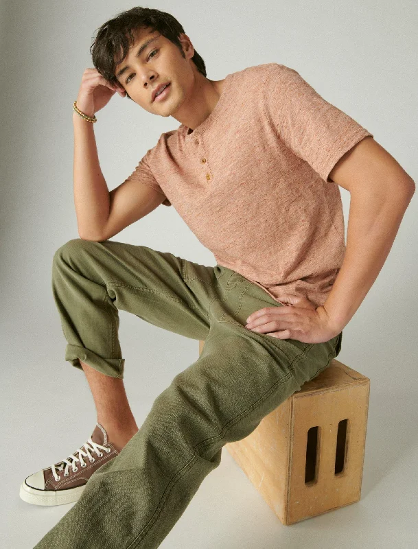 Men's slim - fit graphic t - shirts with vintage rock band printsLucky Brand Men's Linen Short Sleeve Henley Men's slim - fit graphic t - shirts with vintage rock band printsLucky Brand Men's Linen Short Sleeve Henley
