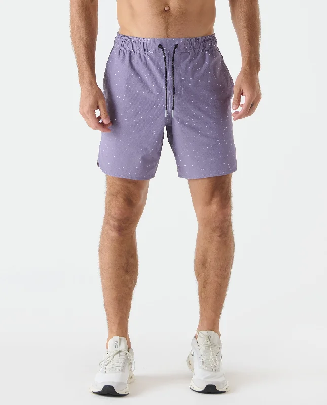 Men's ripped denim shorts for a trendy streetwear aestheticLuka HD Violet Sky White Splatter Men's ripped denim shorts for a trendy streetwear aestheticLuka HD Violet Sky White Splatter