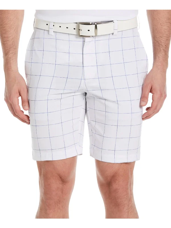 Men's plaid pattern wool blend shorts for a preppy fall styleMens Panel Polyester Flat Front