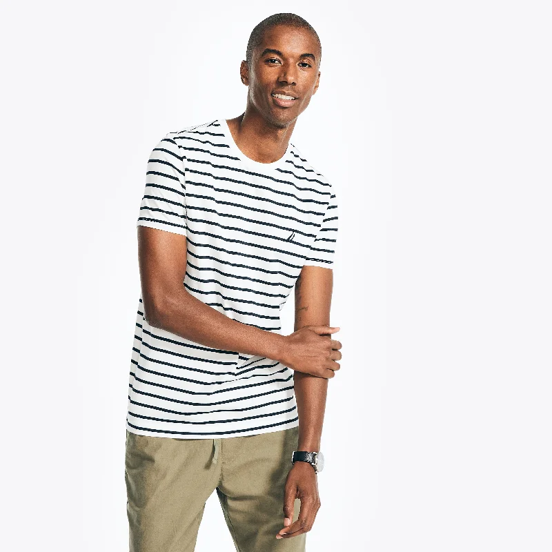 Men's moisture - wicking athletic t - shirts for intense workoutsNautica Mens Striped Crewneck T-Shirt Men's moisture - wicking athletic t - shirts for intense workoutsNautica Mens Striped Crewneck T-Shirt
