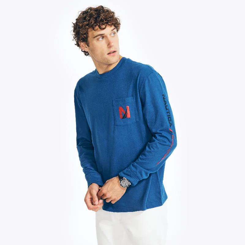 Men's polo t - shirts with a contrast collar for a preppy lookNautica Mens Sustainably Crafted Graphic Long-Sleeve T-Shirt Men's polo t - shirts with a contrast collar for a preppy lookNautica Mens Sustainably Crafted Graphic Long-Sleeve T-Shirt
