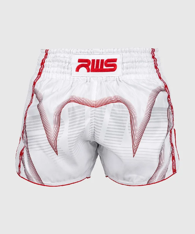 Men's breathable cotton athletic shorts for intense workoutsRWS x Venum Muay Thai Short - White Men's breathable cotton athletic shorts for intense workoutsRWS x Venum Muay Thai Short - White