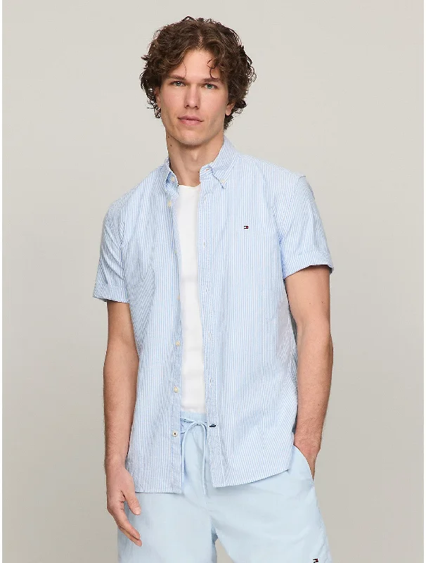 Men's thermal t - shirts with a high - neck design for cold weatherTommy Hilfiger Men's Regular Fit Stripe Short-Sleeve Oxford Shirt