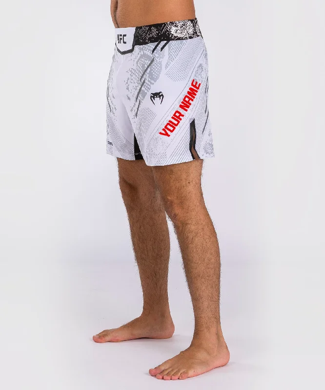 Men's zip - pocket canvas shorts for added functionality during travelUFC Adrenaline by Venum Personalized Authentic Fight Night Men's Fight Short - Short Fit - White Men's zip - pocket canvas shorts for added functionality during travelUFC Adrenaline by Venum Personalized Authentic Fight Night Men's Fight Short - Short Fit - White