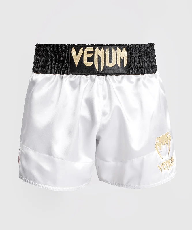 Men's moisture - wicking performance shorts for sweaty outdoor activitiesVenum Classic Muay Thai Short - White/Gold/Black Men's moisture - wicking performance shorts for sweaty outdoor activitiesVenum Classic Muay Thai Short - White/Gold/Black