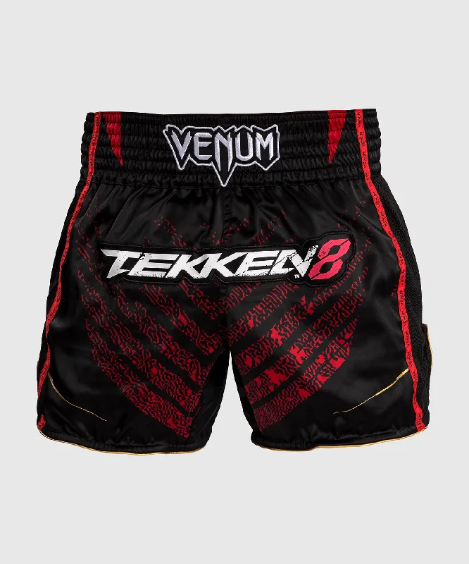 Men's zip - pocket canvas shorts for added functionality during travelVenum x Tekken 8 - Marshall Law Muay Thai Shorts - Black/Red/Gold Men's zip - pocket canvas shorts for added functionality during travelVenum x Tekken 8 - Marshall Law Muay Thai Shorts - Black/Red/Gold